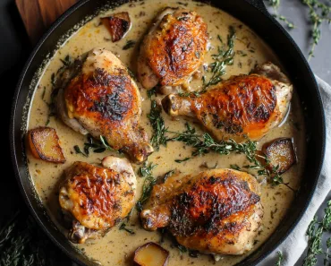 Roasted Chicken with Herbs and Creamy White Wine Sauce