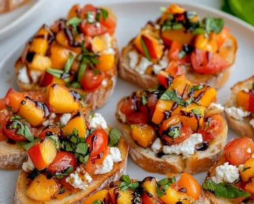 Simple Peach Bruschetta with Whipped Ricotta