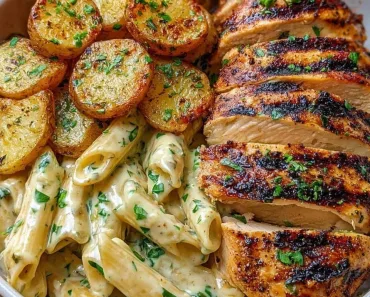 Loaded Herb Grilled Chicken with Creamy Pesto Pasta & Roasted Potatoes