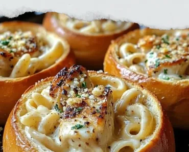 Chicken Alfredo Garlic Bread Bowls