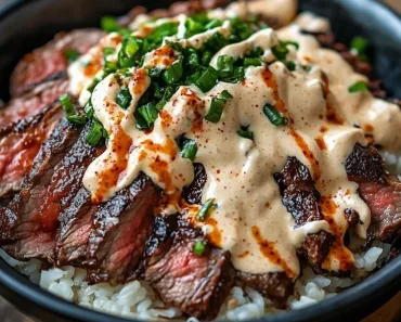 Korean BBQ Steak Rice Bowls with Spicy Cream Sauce