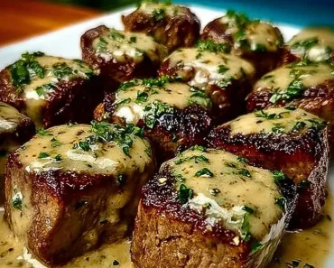 Steak Bites in Garlic Butter with Creamy Parmesan Sauce