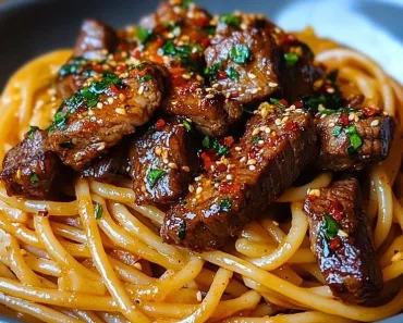 Sweet and Spicy Garlic Steak Pasta