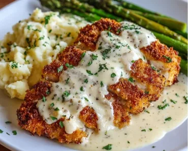 Parmesan Crusted Chicken with Creamy Garlic Sauce