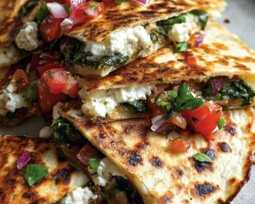 Mediterranean Quesadillas with Spinach, Feta, Mozzarella, and Red Onion
