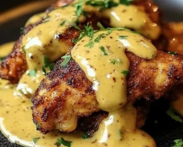 Pretzel Chicken with Mustard-Cheddar Sauce