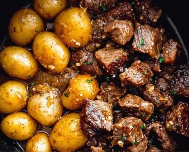 Slow Cooker Garlic Butter Beef Bites with Potatoes