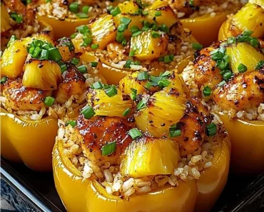 Teriyaki Pineapple Chicken and Rice Stuffed Peppers – A Sweet, Savory, and Colorful Meal!